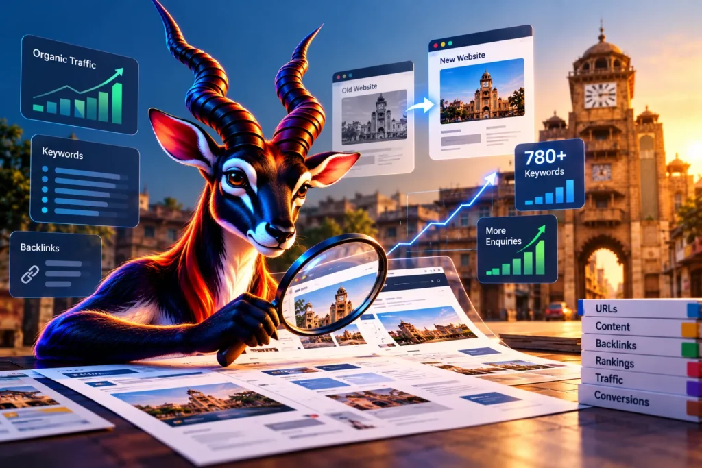 Blackbuck analysing website SEO value including keywords, backlinks, URLs, rankings and organic traffic